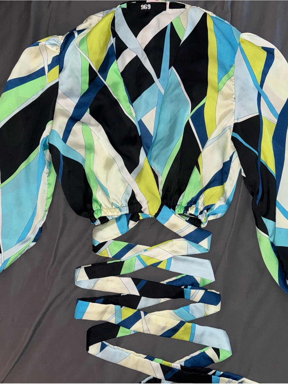 Multi-Color Wrap Crop Top - Geometric Print